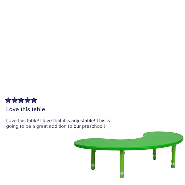 Flash Furniture Kidney Activity Table, 35 W, 65 L, 23.75 H, Plastic, Steel, Green - YU-YCX-004-2-MOON-TBL-GREEN-GG