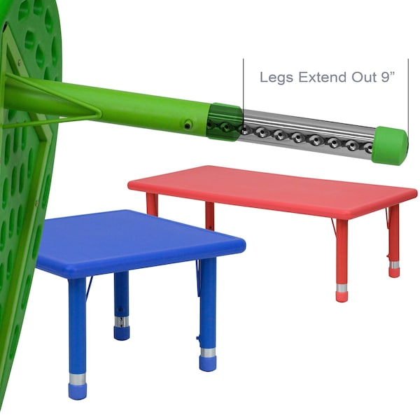 Flash Furniture Kidney Activity Table, 35 W, 65 L, 23.75 H, Plastic, Steel, Green - YU-YCX-004-2-MOON-TBL-GREEN-GG