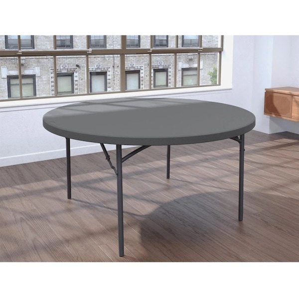 Zown Folding Table, Resin, 60" Round, Seats 8, Grey Color - 60535SGY1E