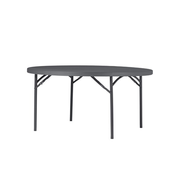 Zown Folding Table, Resin, 60" Round, Seats 8, Grey Color - 60535SGY1E