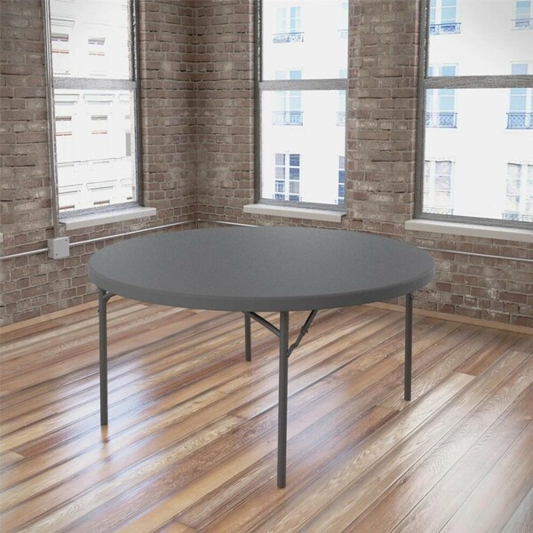 Zown Folding Table, Resin, 60" Round, Seats 8, Grey Color - 60535SGY1E