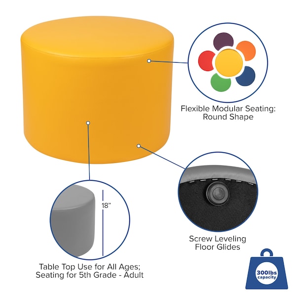 Flash Furniture Large Soft Seating Flexible Circle for Classrooms and Common Spaces - Yellow (18" Height x 24" Diameter) - ZB-FT-060R-18-YEL-GG