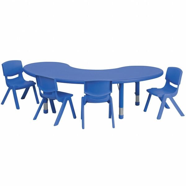 Flash Furniture Kidney Activity Table, 35 W, 65 L, 23.75 H, Plastic, Steel, Blue - YU-YCX-0043-2-MOON-TBL-BLUE-E-GG