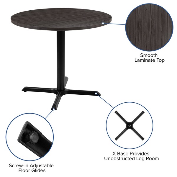Flash Furniture Round 35.5" W, 35.5" L, 30" H, Laminate Top, Grey - GC-M-BLK-15-GRY-GG