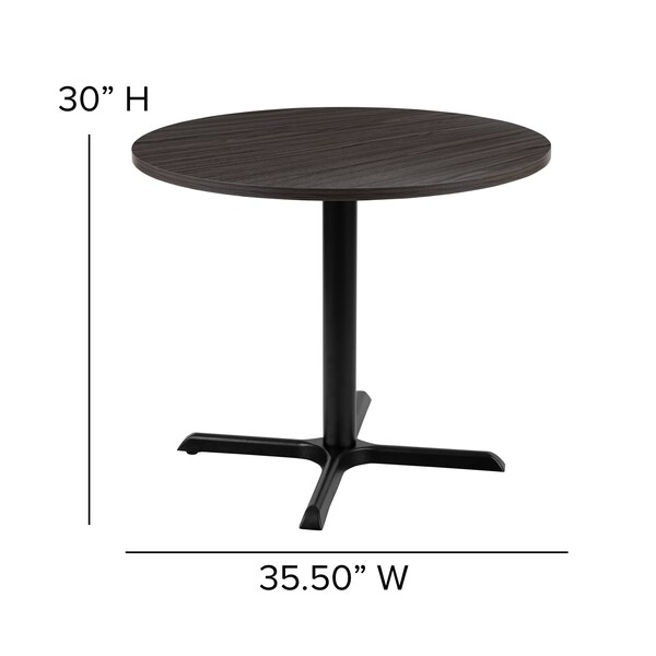 Flash Furniture Round 35.5" W, 35.5" L, 30" H, Laminate Top, Grey - GC-M-BLK-15-GRY-GG