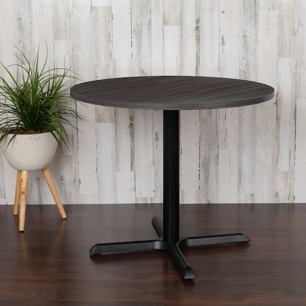Flash Furniture Round 35.5" W, 35.5" L, 30" H, Laminate Top, Grey - GC-M-BLK-15-GRY-GG