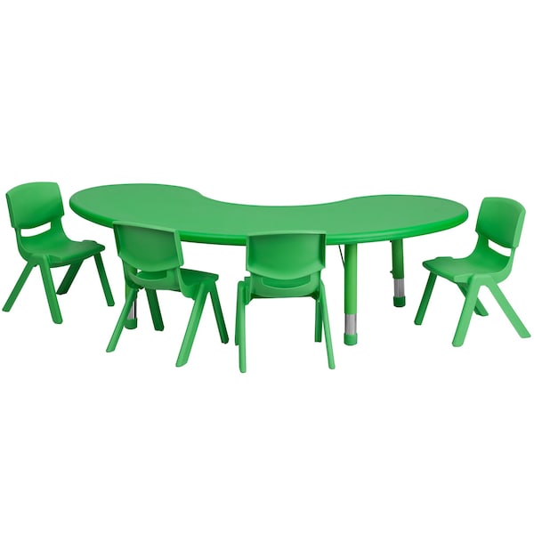 Flash Furniture Kidney Activity Table, 35 W, 65 L, 23.75 H, Plastic, Steel, Green - YU-YCX-0043-2-MOON-TBL-GREEN-E-GG