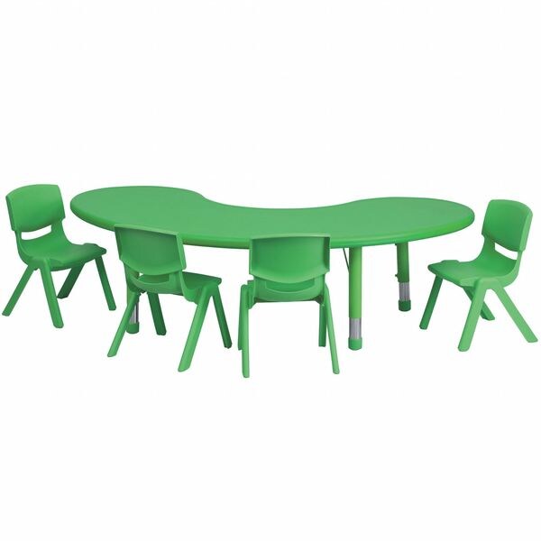 Flash Furniture Kidney Activity Table, 35 W, 65 L, 23.75 H, Plastic, Steel, Green - YU-YCX-0043-2-MOON-TBL-GREEN-E-GG