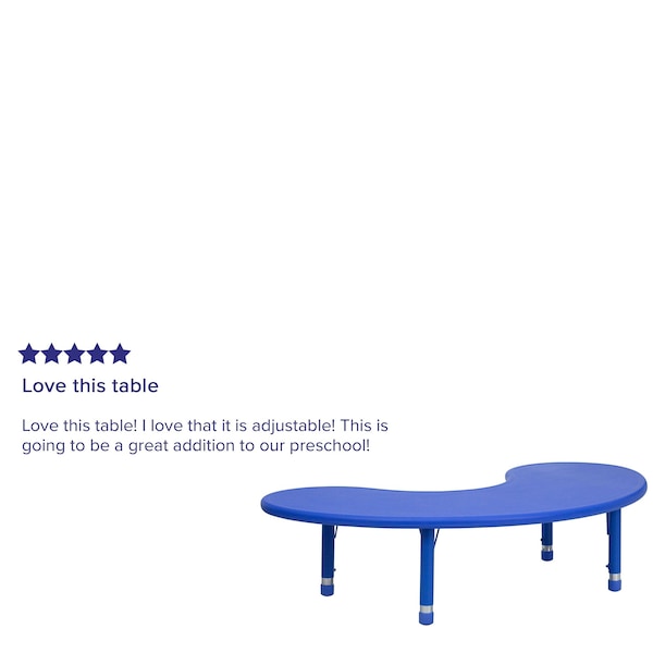 Flash Furniture Kidney Activity Table, 35 W, 65 L, 23.75 H, Plastic, Steel, Blue - YU-YCX-004-2-MOON-TBL-BLUE-GG