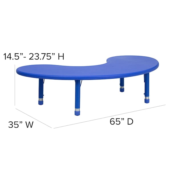Flash Furniture Kidney Activity Table, 35 W, 65 L, 23.75 H, Plastic, Steel, Blue - YU-YCX-004-2-MOON-TBL-BLUE-GG