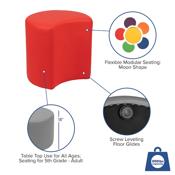Flash Furniture Soft Seating Flexible Moon for Classrooms and Common Spaces - 18" Seat Height (Red) - ZB-FT-045C-18-RED-GG