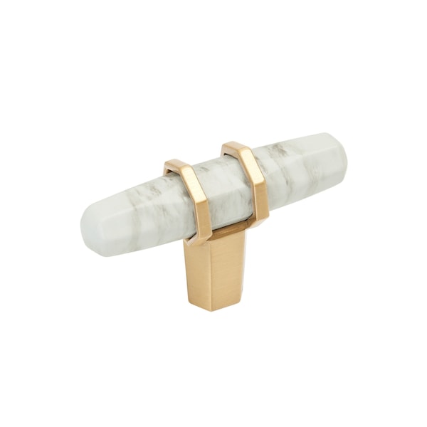 Amerock Carrione 2-1/2 inch 64mm Length Marble White/Champagne Bronze Cabinet Knob - BP36647MWCZ