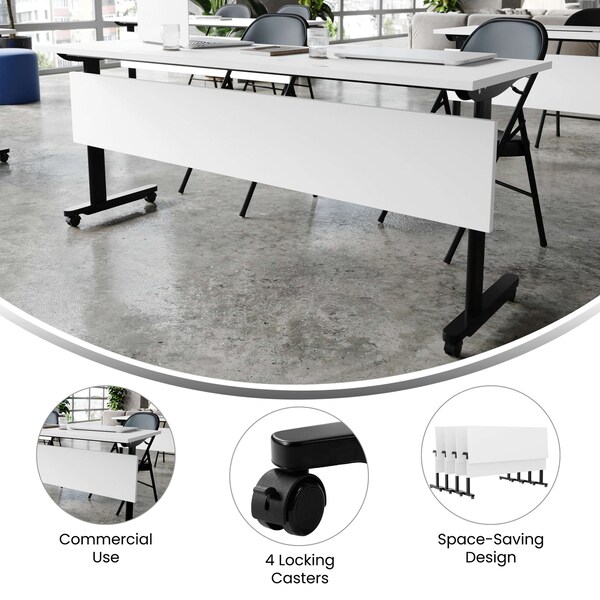 Flash Furniture Palmer 72in. x 24in. HD Nesting Table w/T-Legs, Modesty Panel, 1in. Thick White Tabletop, Blk Frame - MT-M7224-T-LEG-WHTBLK-GG