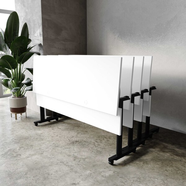 Flash Furniture Palmer 72in. x 24in. HD Nesting Table w/T-Legs, Modesty Panel, 1in. Thick White Tabletop, Blk Frame - MT-M7224-T-LEG-WHTBLK-GG