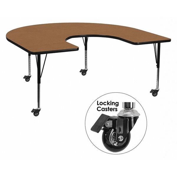 Flash Furniture Horseshoe Activity Table, 60" W, 66" L, 25.37" H, Laminate, Wood Grain - XU-A6066-HRSE-OAK-T-P-CAS-GG