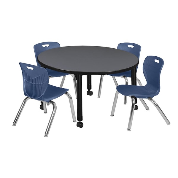 Regency Tables > Height Adjustable > Round Mobile Table & Chair Sets, 42 W, 42 L, 23-34 H, Grey - TB42RNDGYAPCBK45NV