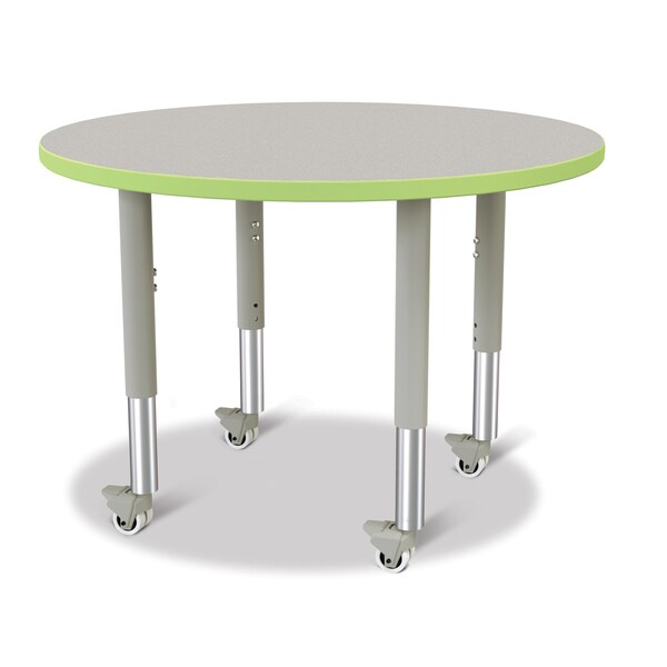 Jonti-Craft Berries Round Activity Table, 36 in. Diameter, Mobile, Freckled Gray/Key Lime/Gray - 6488JCM130