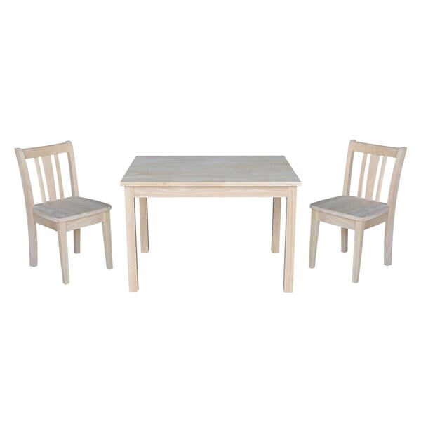 International Concepts Rectangle Table with 2 San Remo Juvenile Chairs, 24 in W, 33.1 in L, 22.2 in H, Wood, Unfinished - K-2532-CC105-2