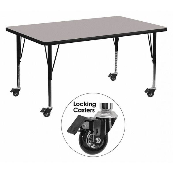 Flash Furniture Rectangle Activity Table, 30" W, 60" L, 25.5" H, Laminate, Grey - XU-A3060-REC-GY-H-P-CAS-GG
