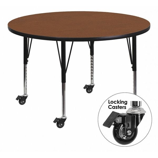 Flash Furniture Round Activity Table, 42" W, 42" L, 25.5" H, Laminate, Wood Grain - XU-A42-RND-OAK-H-P-CAS-GG