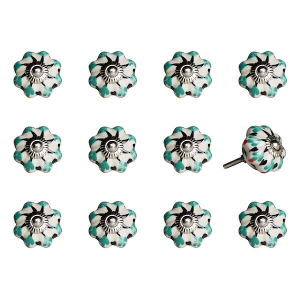 Homeroots K1700 Knob It - White Green & Black - Pack of 12, 12PK - 321702