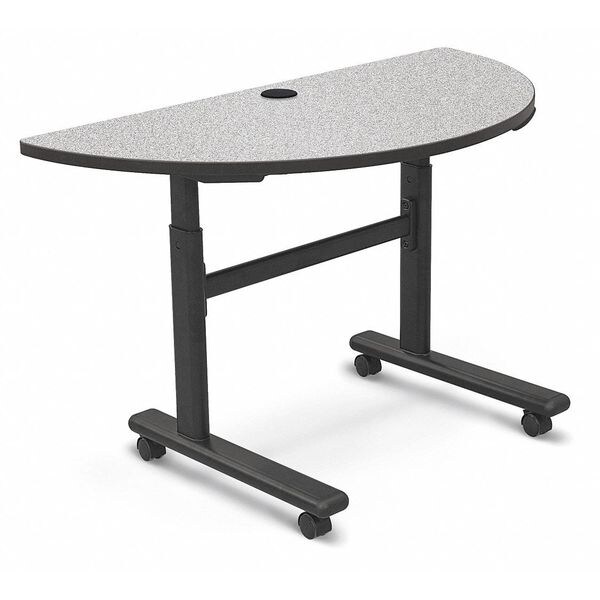 Mooreco Half Round Training Table, 48" W, 56" L, 28.5" to 45" H, High Pressure Laminate Top, Gray Nebula - 90315-4622-BK