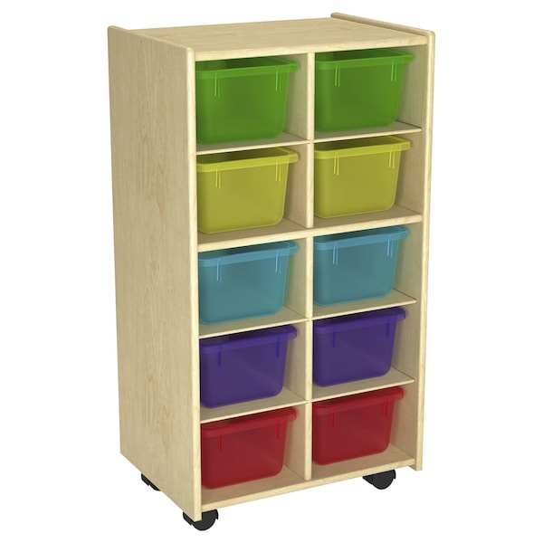 Childcraft Mobile Cubby Unit With Locking Casters, 10 Translucent Color Trays, 19-3/4 x 14-1/4 x 36 Inches - 2019880