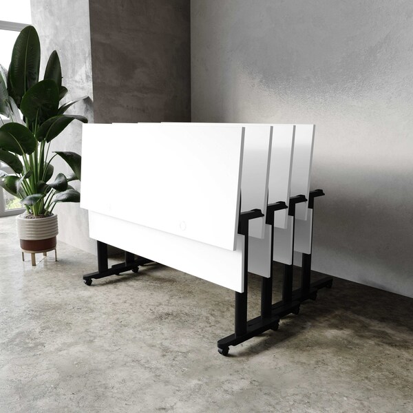 Flash Furniture Palmer 60in. x 24in. HD Nesting Table w/T-Legs, Modesty Panel, 1in. Thick White Tabletop, Blk Frame - MT-M6024-T-LEG-WHTBLK-GG