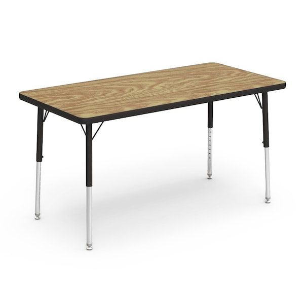 Virco 24 in. W, 48 in. L, 17-25 in. H, Medium Oak Top / Black Edge - 482448LO
