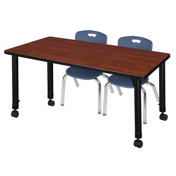 Regency Regency Kee 48 x 24 in. Mobile Adjustable Classroom Table- Cherry & 2 Andy 12 in. Stack Chairs- Blue - MT4824CHAPCBK45NV
