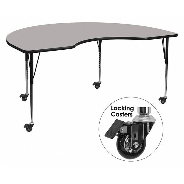 Flash Furniture Kidney Activity Table, 48" W, 96" L, 30.37" H, Laminate, Grey - XU-A4896-KIDNY-GY-T-A-CAS-GG
