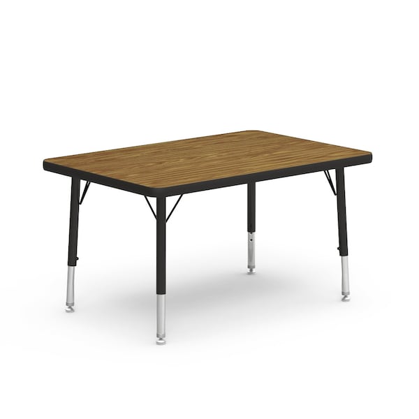 Virco 24 in. W, 36 in. L, 17-25 in. H, Medium Oak Top / Black Edge - 482436LO