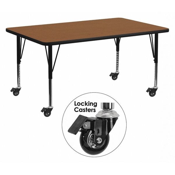 Flash Furniture Rectangle Activity Table, 24" W, 60" L, 25.5" H, Laminate, Wood Grain - XU-A2460-REC-OAK-H-P-CAS-GG