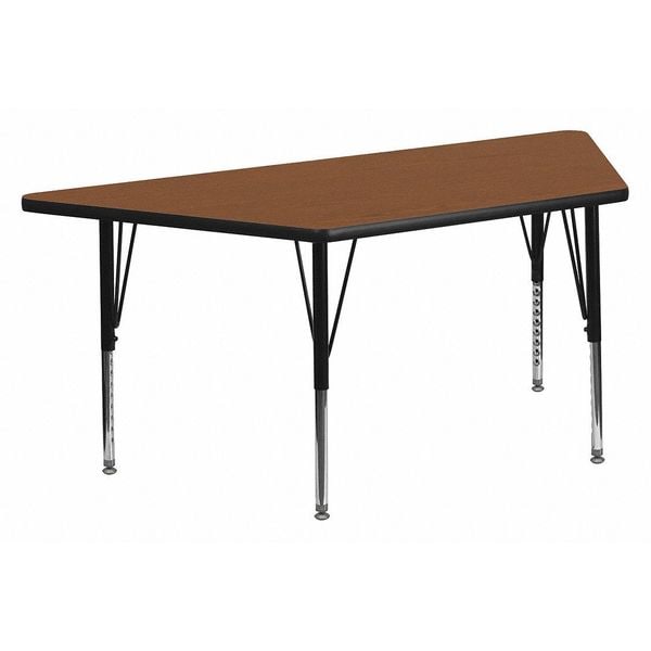 Flash Furniture Trapezoid Activity Table, 29 W, 57 L, 25.25 H, Chrome, Laminate, Particleboard, Steel, Wood Grain - XU-A3060-TRAP-OAK-H-P-GG