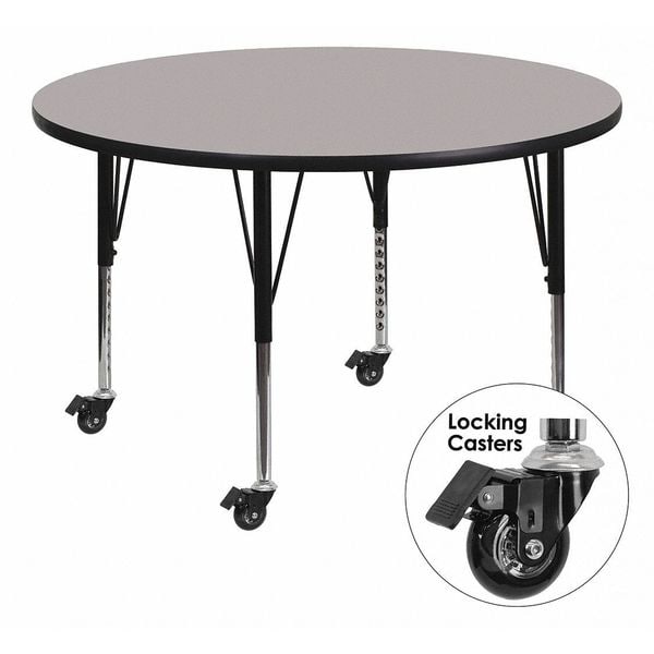 Flash Furniture Round Activity Table, 48" W, 48" L, 25.5" H, Laminate, Grey - XU-A48-RND-GY-H-P-CAS-GG