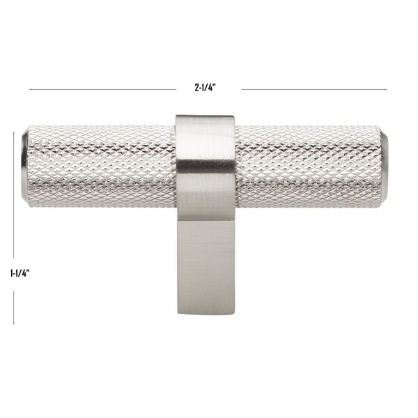 Gliderite Hardware 2-1/4 in. Knurled Steel Cabinet T-Bar Knob - 8002-T-SS, 5PK - 8002-T-SS-5