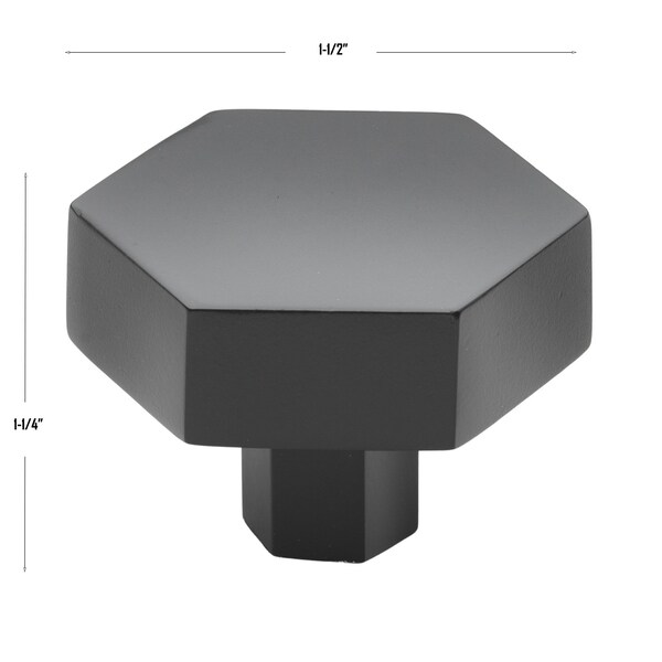 Gliderite Hardware 1-1/2 in. Hexagon Knob Matte Black, 25PK - 5824-MB-25