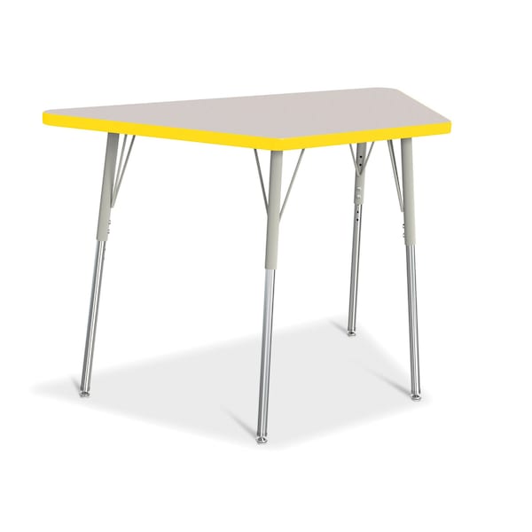 Jonti-Craft Berries Trapezoid Activity Tables, 24 in. x 48 in., A-height, Freckled Gray/Yellow/Gray - 6438JCA007