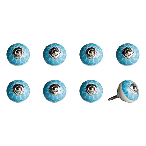 Pipers Pit Aqua & White Ceramic, Metal Knob - 1.5 x 1.5 x 1.5 in., 8PK - PI1879482
