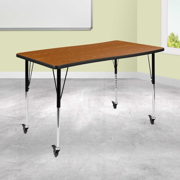 Flash Furniture Rectangle 28 W, 47.5 L, 30 H, Chrome, Laminate, Particleboard, Steel, Wood Grain - XU-A3048-CON-OAK-T-A-CAS-GG