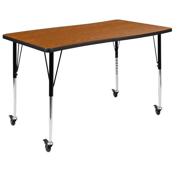 Flash Furniture Rectangle 28 W, 47.5 L, 30 H, Chrome, Laminate, Particleboard, Steel, Wood Grain - XU-A3048-CON-OAK-T-A-CAS-GG