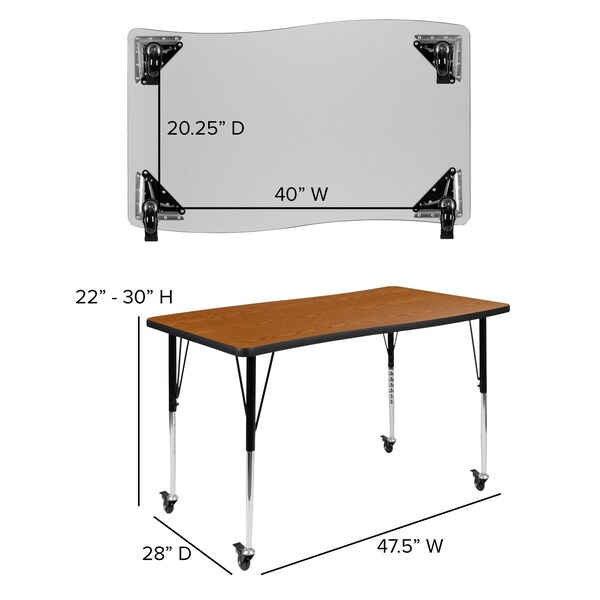 Flash Furniture Rectangle 28 W, 47.5 L, 30 H, Chrome, Laminate, Particleboard, Steel, Wood Grain - XU-A3048-CON-OAK-T-A-CAS-GG