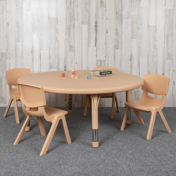 Flash Furniture Round 45 W, 45 L, 23.75 H, Plastic, Steel, Brown - YU-YCX-0053-2-ROUND-TBL-NAT-E-GG