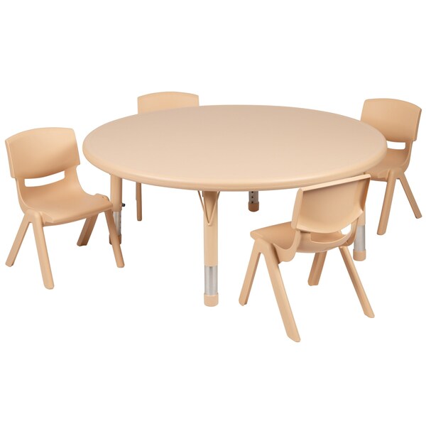 Flash Furniture Round 45 W, 45 L, 23.75 H, Plastic, Steel, Brown - YU-YCX-0053-2-ROUND-TBL-NAT-E-GG