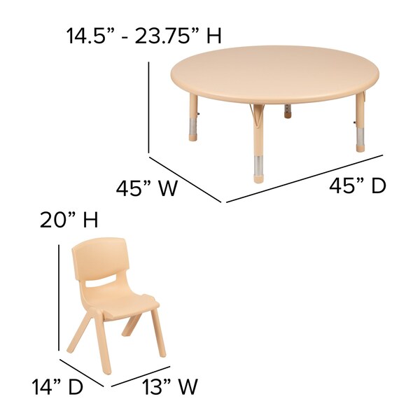 Flash Furniture Round 45 W, 45 L, 23.75 H, Plastic, Steel, Brown - YU-YCX-0053-2-ROUND-TBL-NAT-E-GG