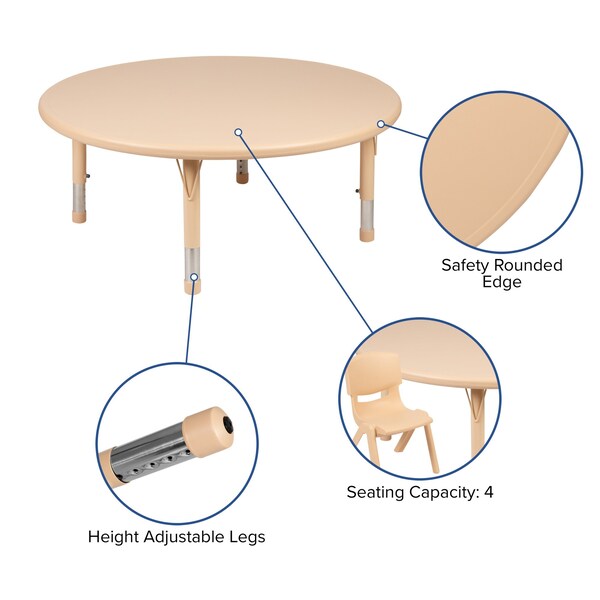 Flash Furniture Round 45 W, 45 L, 23.75 H, Plastic, Steel, Brown - YU-YCX-0053-2-ROUND-TBL-NAT-E-GG