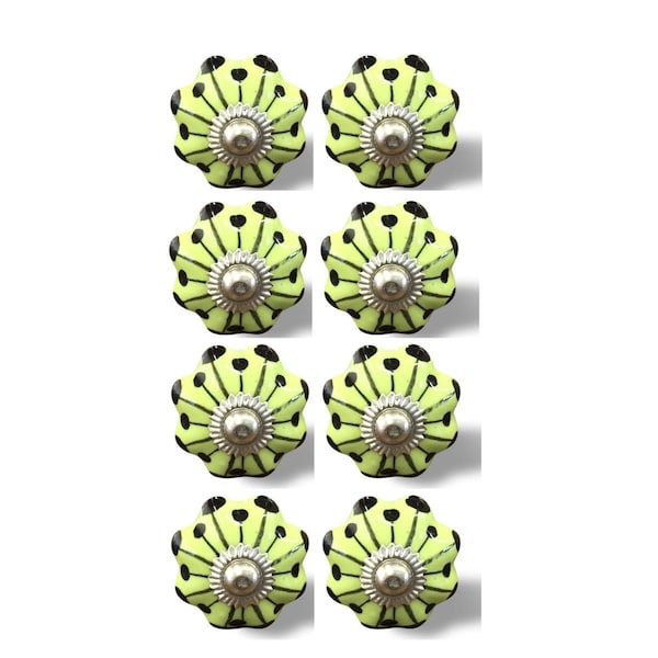 Homeroots K3533 Knob It - Yellow Green & Silver - Pack of 8, 8PK - 321655