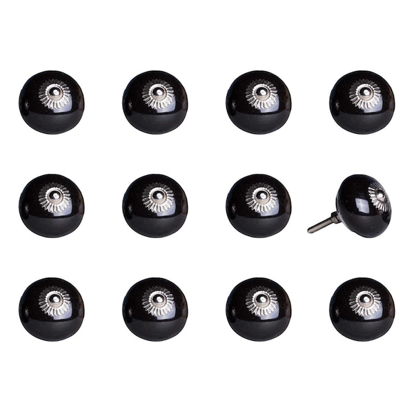 Pipers Pit 1.5 x 1.5 x 1.5 in. Ceramic & Metal Black Knob, 12PK - PI1840709