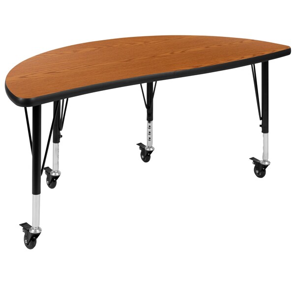 Flash Furniture Round 47.5 W, 48 L, 25 H, Chrome, Laminate, Particleboard, Steel, Wood Grain - XU-GRP-A48-HCIRC-OAK-T-P-CAS-GG