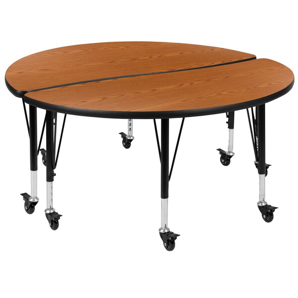 Flash Furniture Round 47.5 W, 48 L, 25 H, Chrome, Laminate, Particleboard, Steel, Wood Grain - XU-GRP-A48-HCIRC-OAK-T-P-CAS-GG
